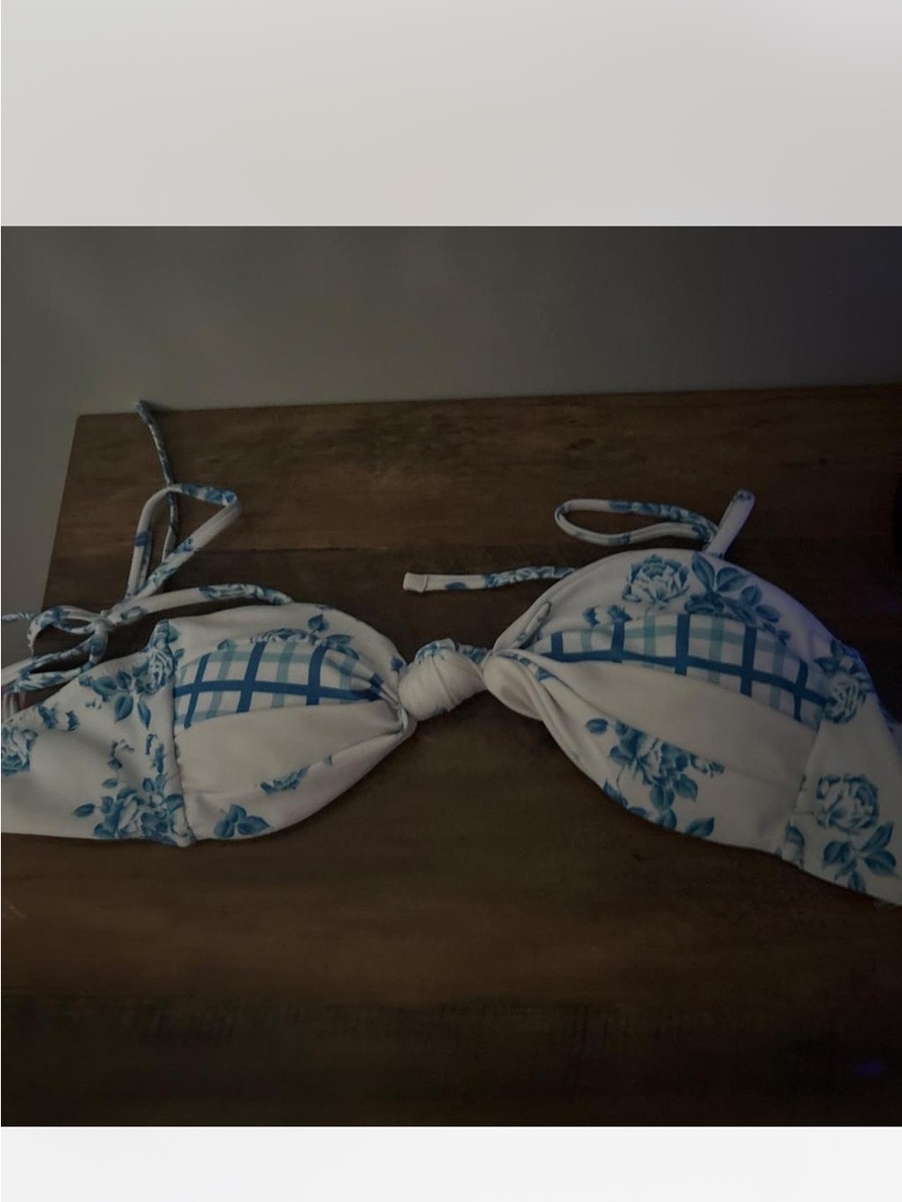 Blue Floral & Plaid Tie-Front Bikini Top - Women Intimates